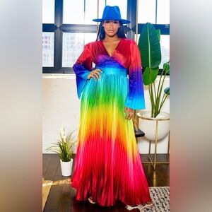 NWT NEVER OPENED RAINBOW SMALL Pleated Bell Sleeve DRESS NEW